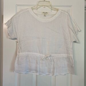Anthropologie White Short Sleeve Linen Top